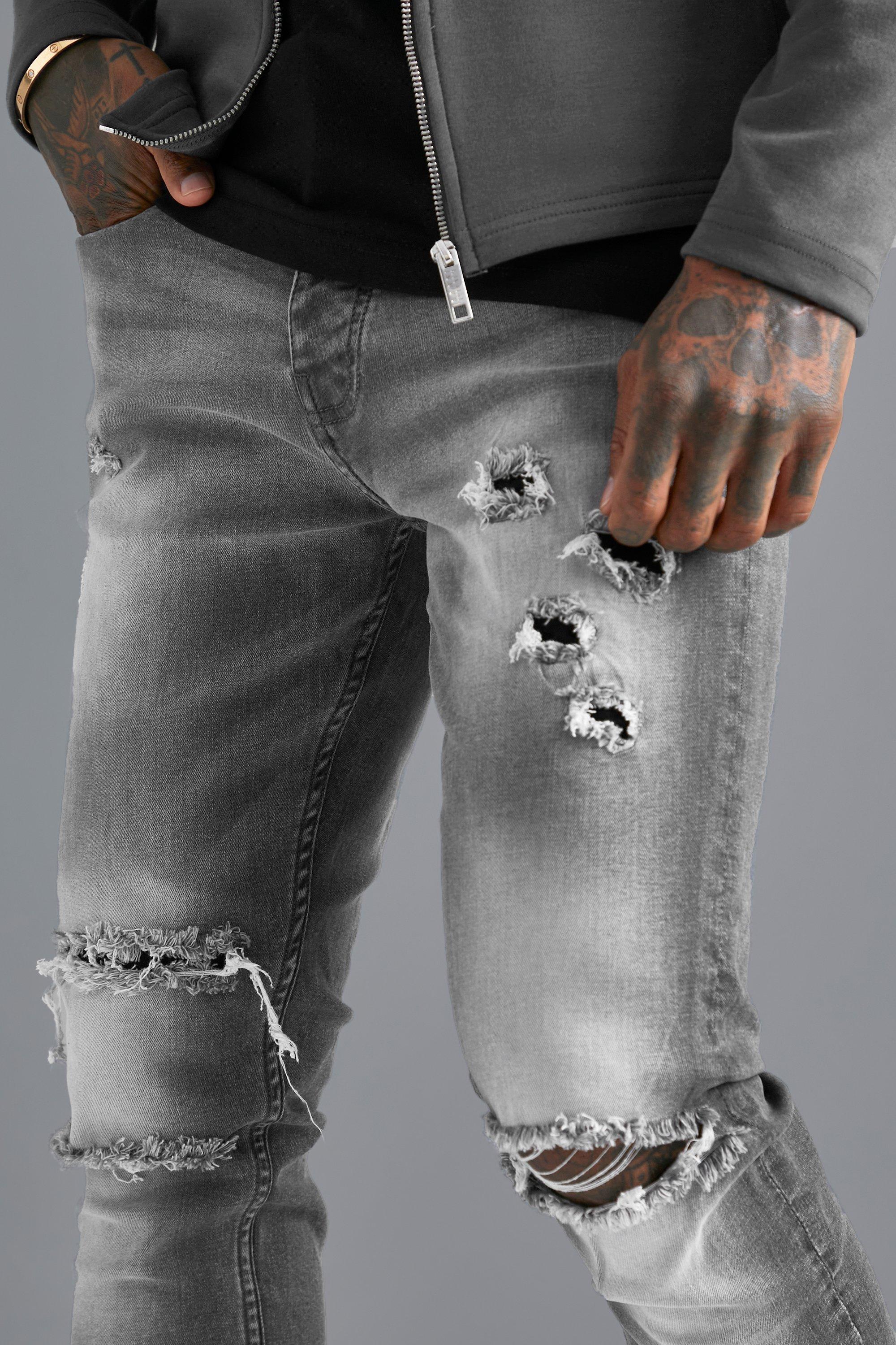 Light grey distressed store jeans